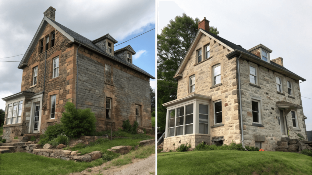 How to Renovate an Old Stone House A beautifully restored stone house with before/after comparison]