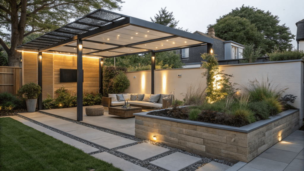 Garden Design Ideas for 2025 Modern garden featuring sustainable elements and smart technology