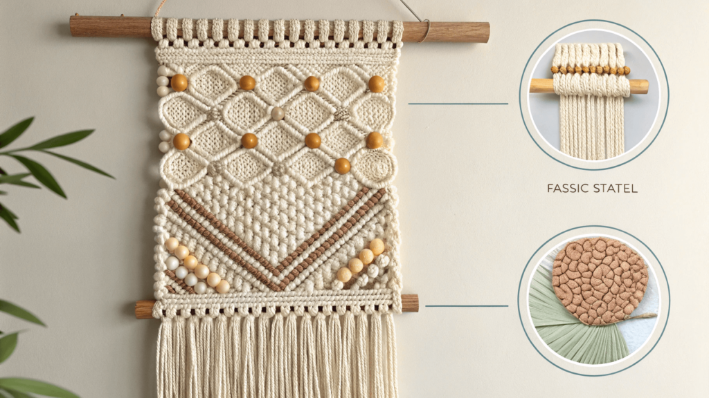 DIY woven wall hanging with yarn and wooden dowel, a quick and budget-friendly project.