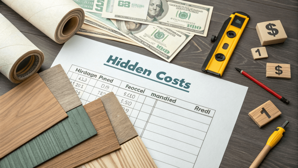 Hidden costs in flooring installation: underlayment, transition strips, tools, disposal.