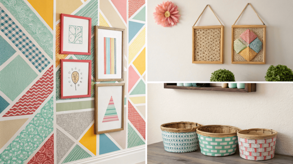 DIY framed fabric wall art using textured and patterned fabrics.