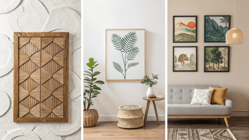 Modern wall decor blending traditional art with digital art display.