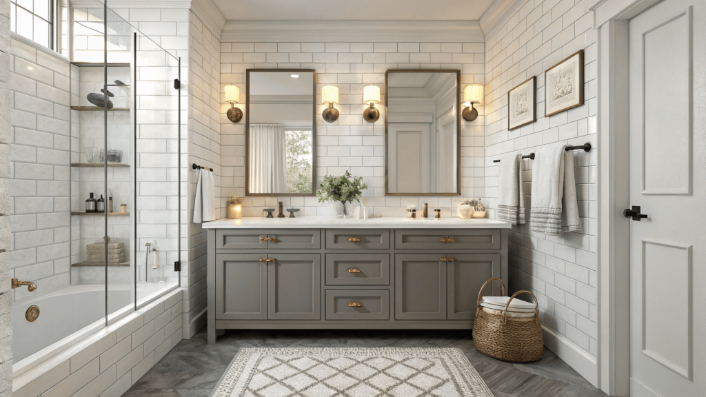 Beautifully remodeled bathroom demonstrating a stunning look achieved on a $3,000 budget.
