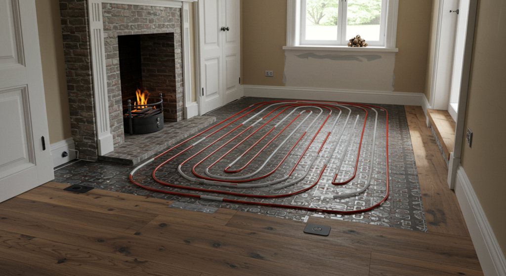 This image highlights a modern installation of radiant heating, 