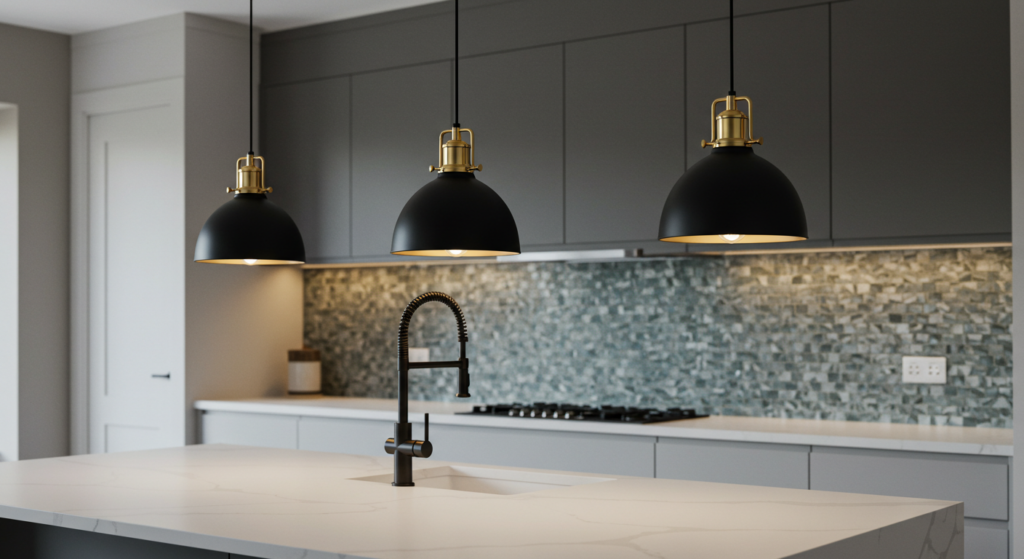  Stylish pendant lights hanging above an island or sink