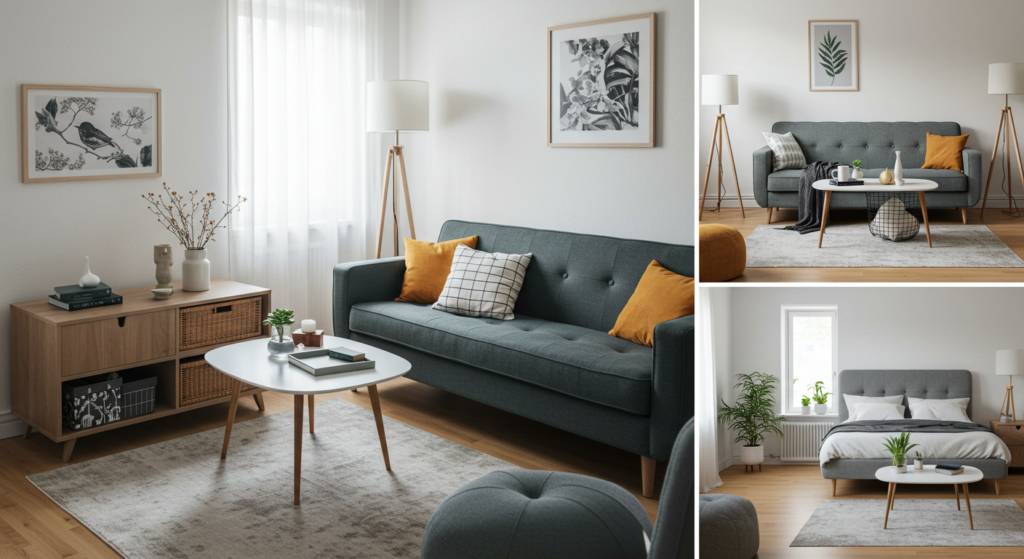 Well-arranged living room promoting calm and reduced stress.