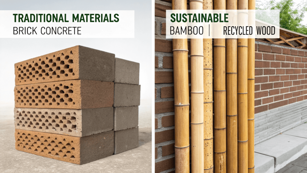 Side-by-side comparison of traditional vs. sustainable wall materials