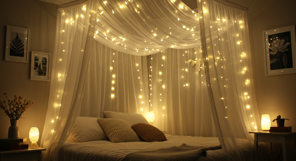 DIY Aesthetic Room Decor Ideas Fairy Light Canopy